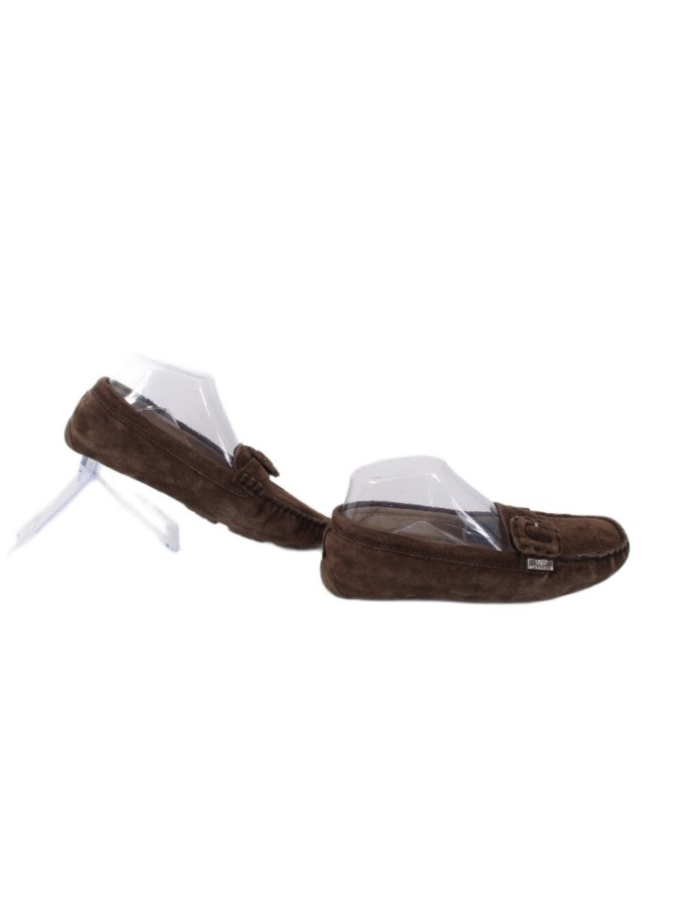 UGG Slippers Sz 6.5 Brown Buckle Detail Slip On Leather Suede Fur Slippers - Picture 5 of 9